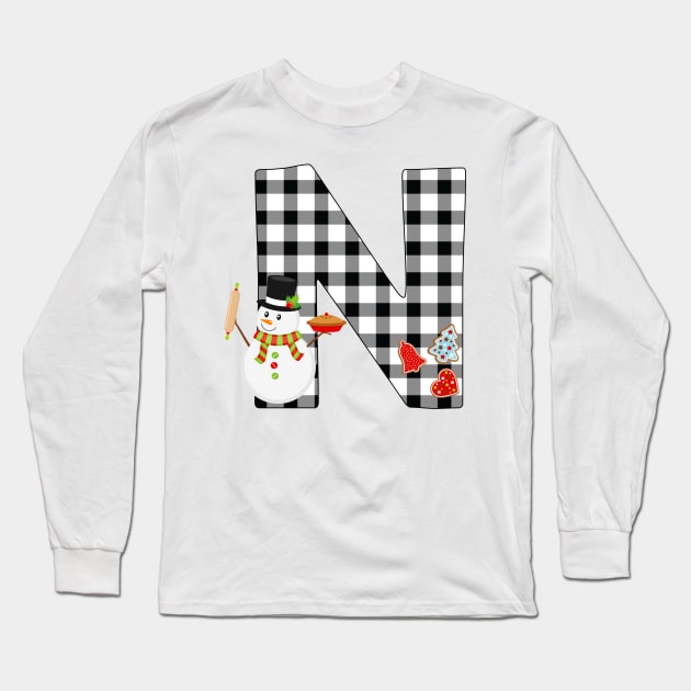 BW Buffalo Checks Pattern Monogram N | Snowman Long Sleeve T-Shirt by ExpressYourSoulTees